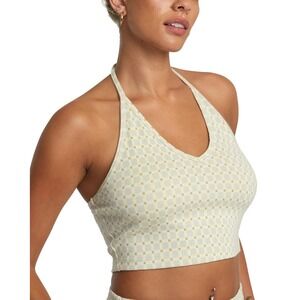 RVCA Sunrise Halter Crop Top XL/14 Beige‎ Gold Checkerboard Tie Neck NWT